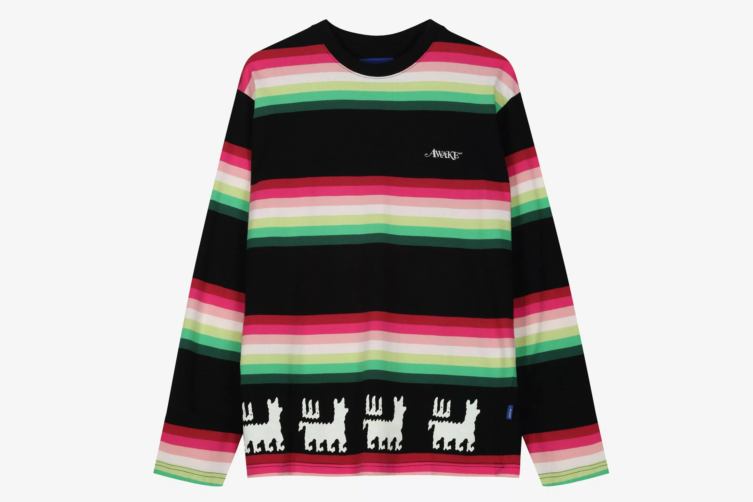 Awake Striped Llama Printed LS Tee