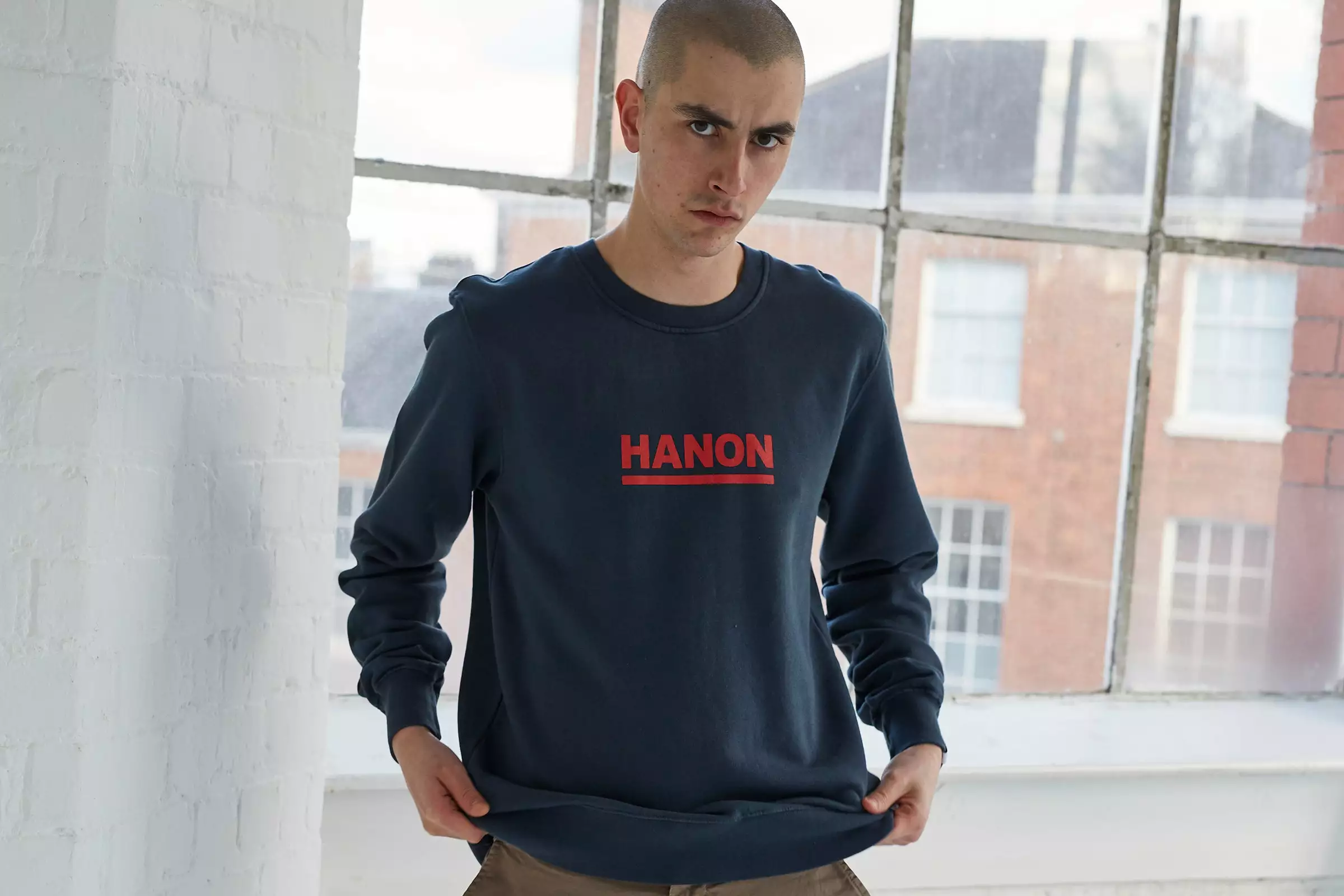 Hanon Bar Logo Crewneck Sweatshirt "Petrol Navy" - Image 5